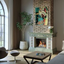 Камин Ceramica Арт Нуво Фисташковый с росписью Камин Ceramica Арт Нуво Фисташковый с росписью