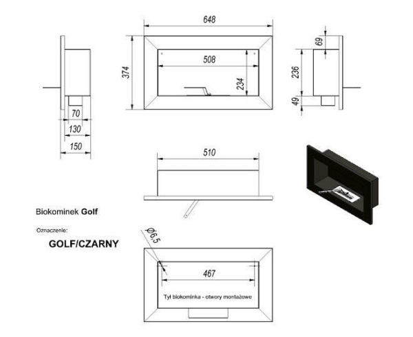 Биокамин Kratki GOLF HORIZONTAL TUV