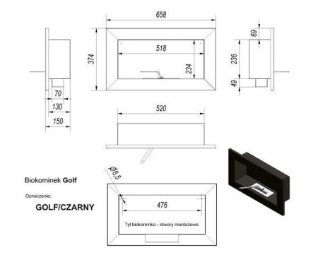 Биокамин Kratki GOLF QUBE TUV