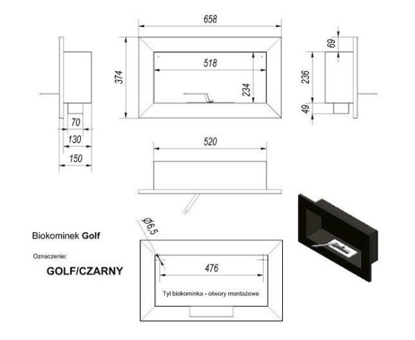 Биокамин Kratki GOLF QUBE TUV