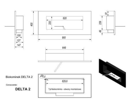 Биокамин Kratki DELTA 2 (400*900) черный