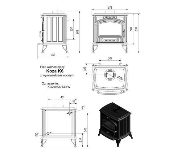Печь Kratki Koza K6 c водяным контуром Печь Kratki Koza K6 c водяным контуром